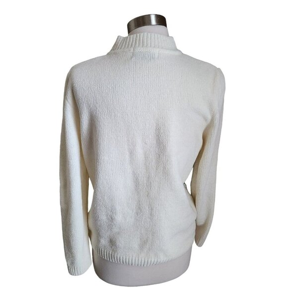 VTG Alfred Dunner Womens Chenille Sweater Small Multi Floral Beaded Rubbed Cuffs - Picture 6 of 11